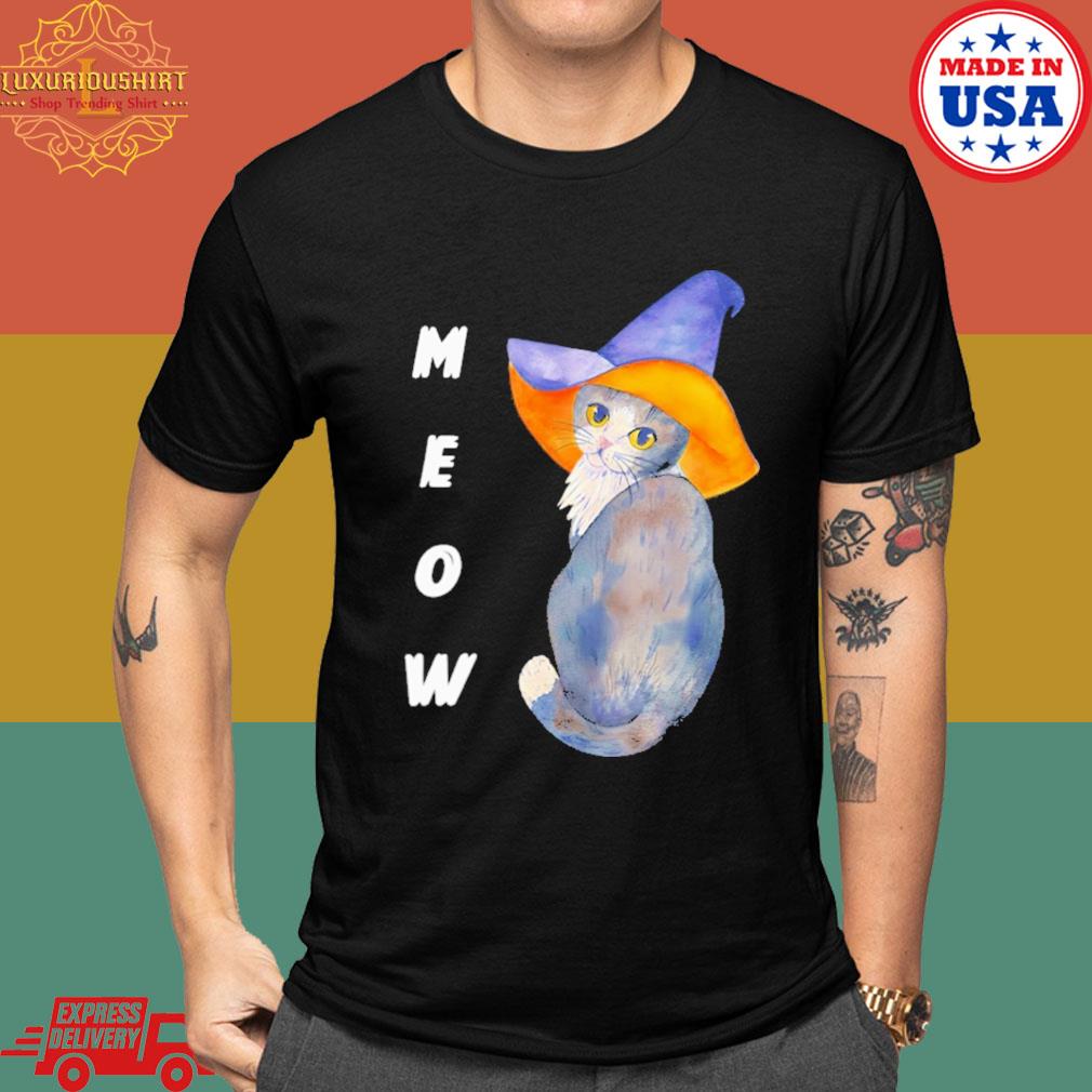 Official Meow kitty cat witch Halloween shirt