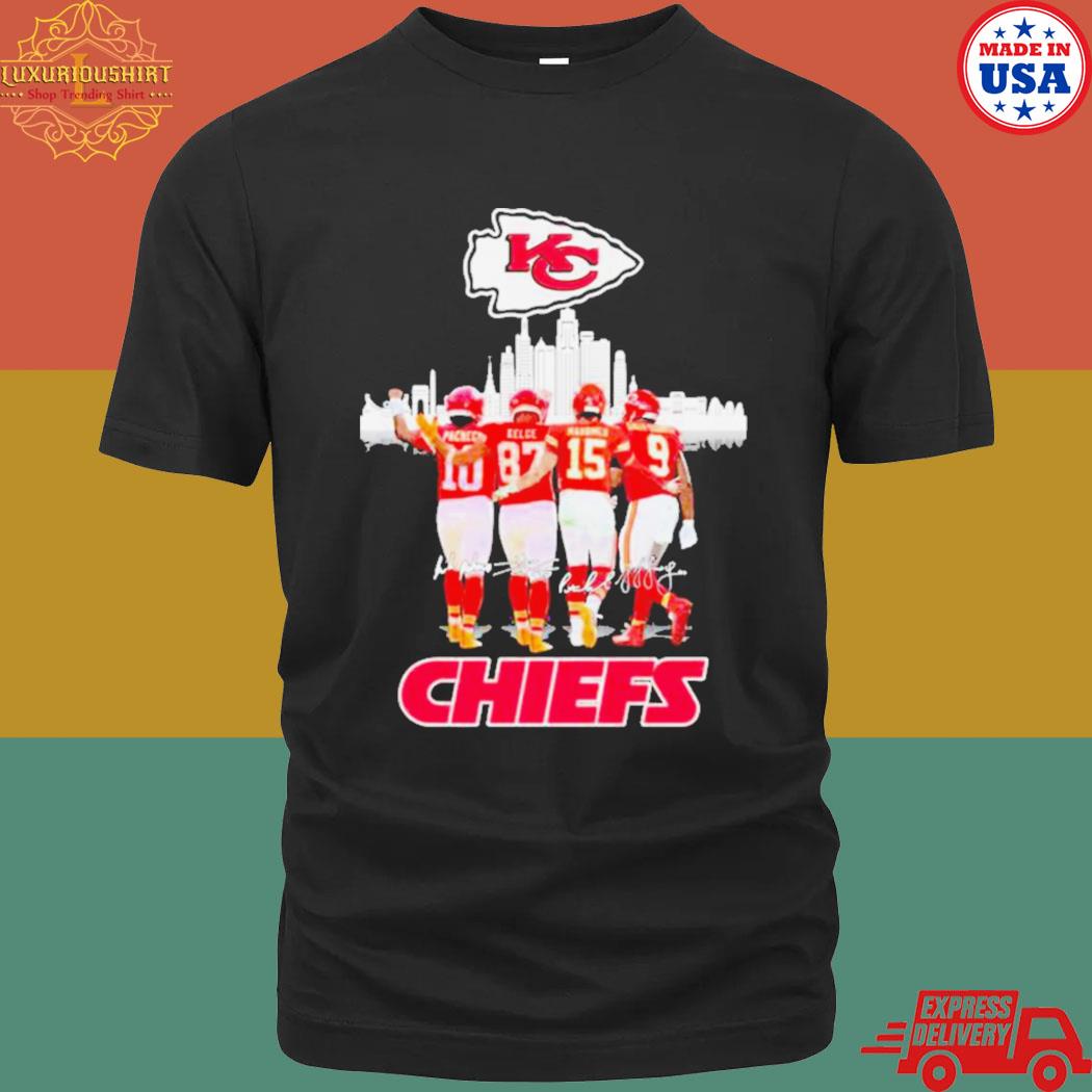 Kansas City Chiefs Isiah Pacheco Travis Kelce Patrick Mahomes Ii And Juju Smith-schuster Signatures Shirt
