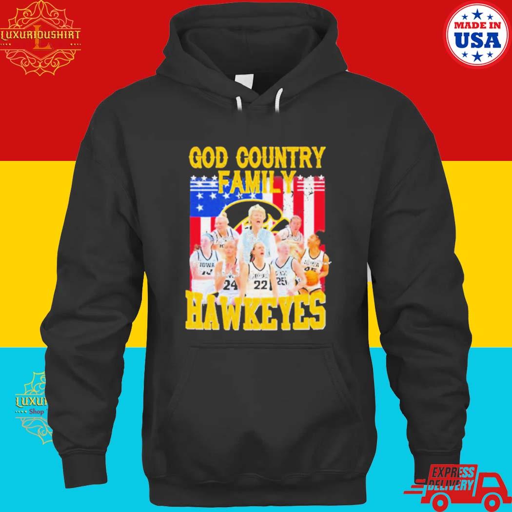 Official iowa Hawkeyes God Country Family America Flag Signatures Shirt hoodie