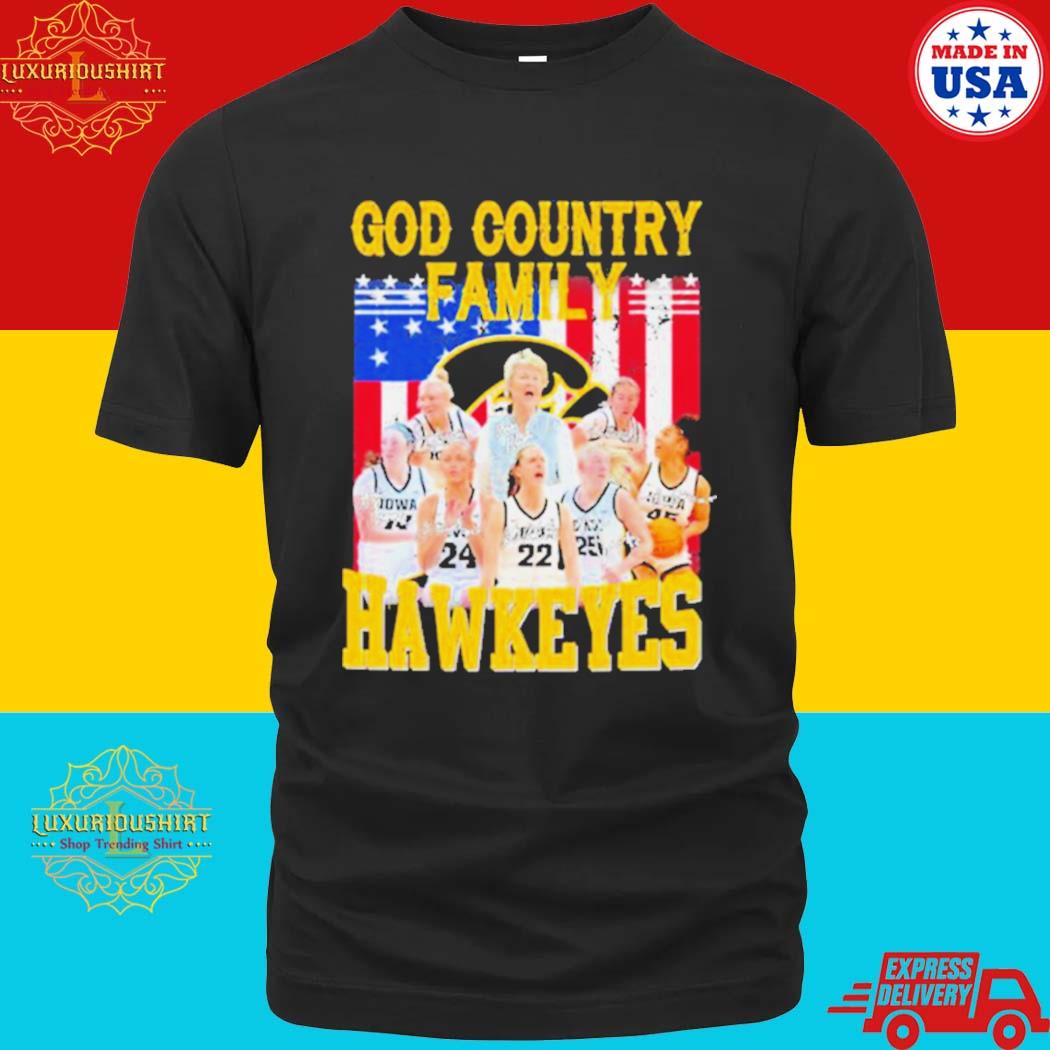 Official iowa Hawkeyes God Country Family America Flag Signatures Shirt