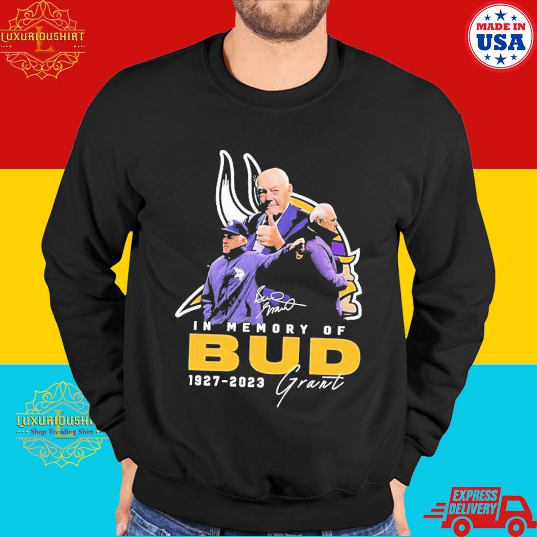 Minnesota Vikings In Memory Of Bud 1927-2023 Grant Signature Shirt, hoodie,  sweater, long sleeve and tank top in 2023