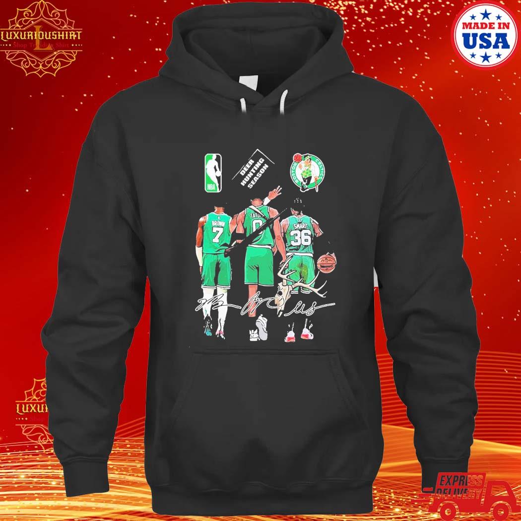 Official Boston Celtics Jaylen Brown Jayson Tatum And Marcus Smart Deer Hunting Season Signatures Shirt hoodie