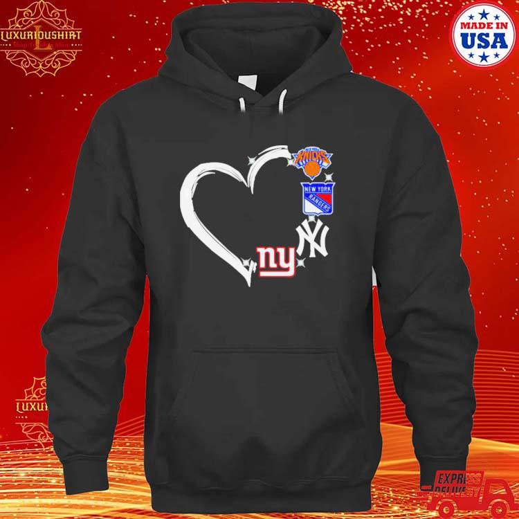 Official new York Knicks Rangers Yankees Logo Heart Love Shirt hoodie