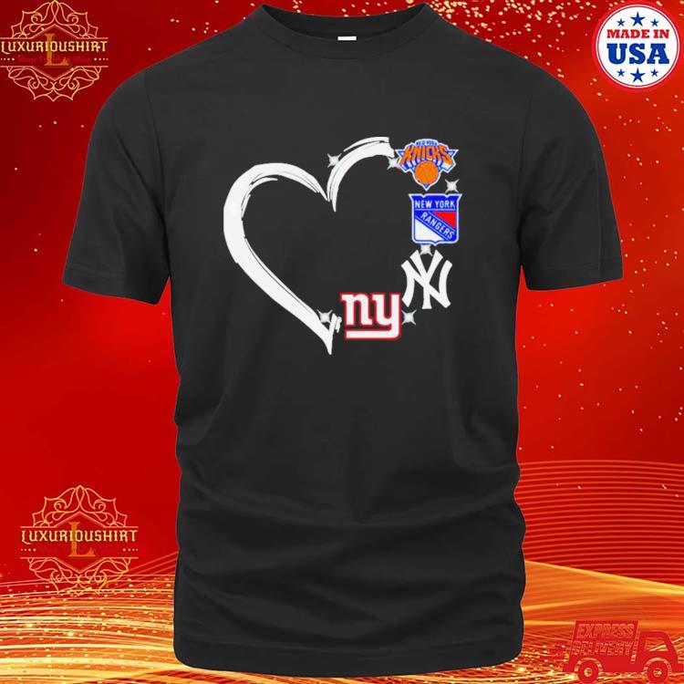 Official new York Knicks Rangers Yankees Logo Heart Love Shirt