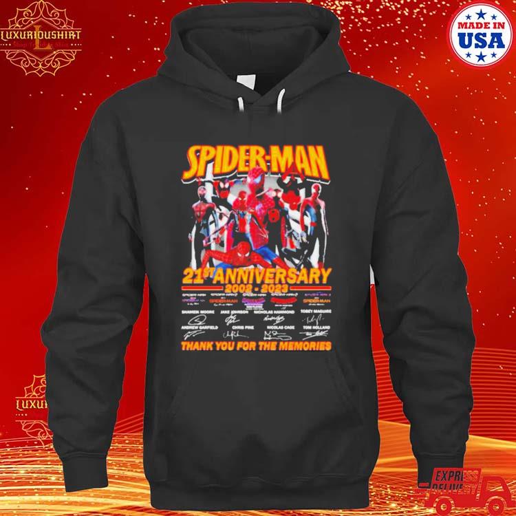 Official spider-Man 21st anniversary 2002-2023 thank you for the memories signatures s hoodie