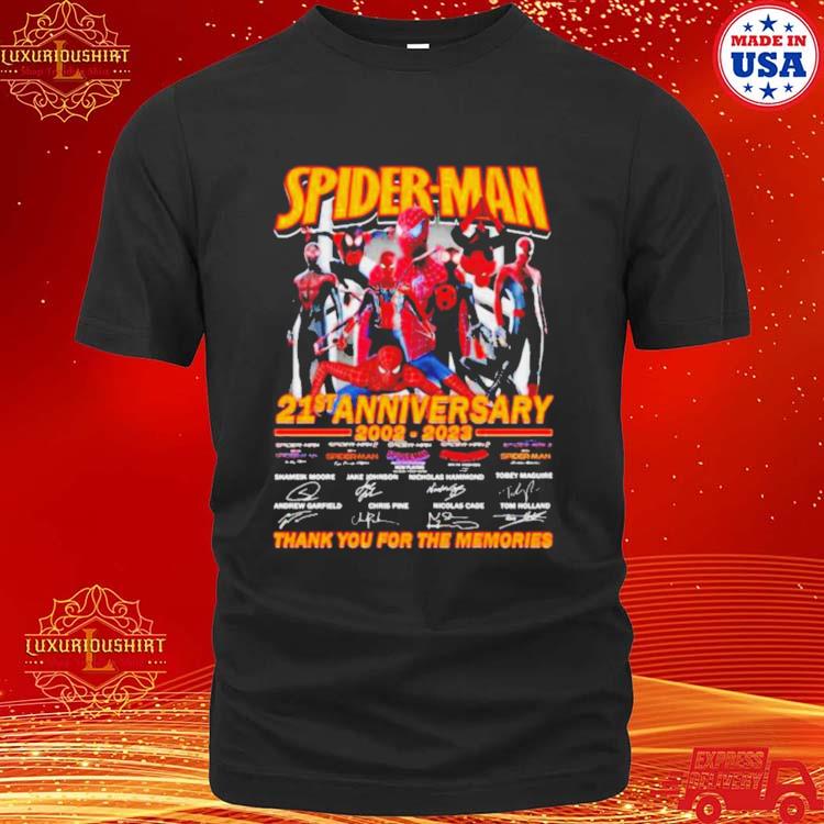 Official spider-Man 21st anniversary 2002-2023 thank you for the memories signatures shirt