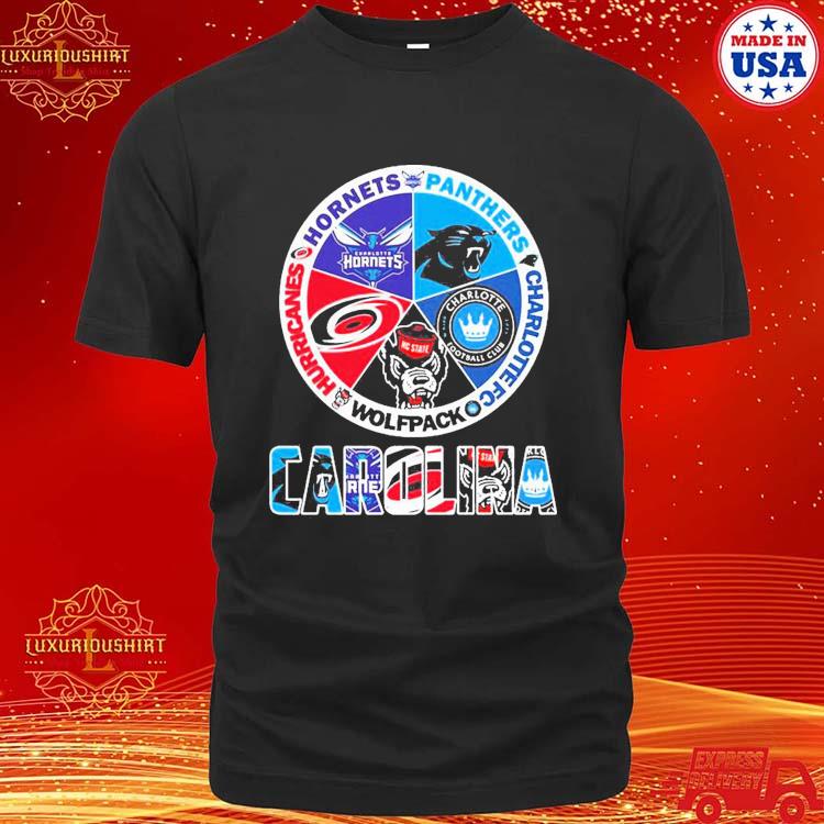 Official Carolina Sports Teams Hornets Panthers Charlotte Fc Wolfpack And Hurricanes Shirt