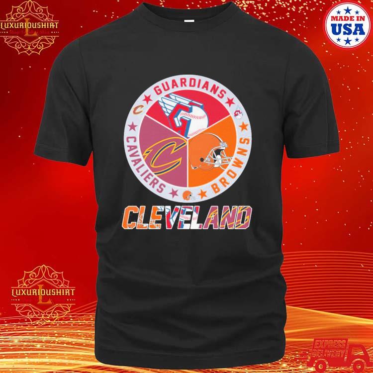 Official Cleveland Browns Cleveland Guardians And Cleveland Cavaliers Logo 2023 Shirt