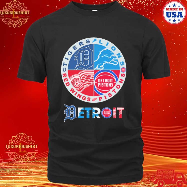 Official Detroit Tigers Detroit Lions Detroit Pistons And Detroit Red Wings Logo T-shirt