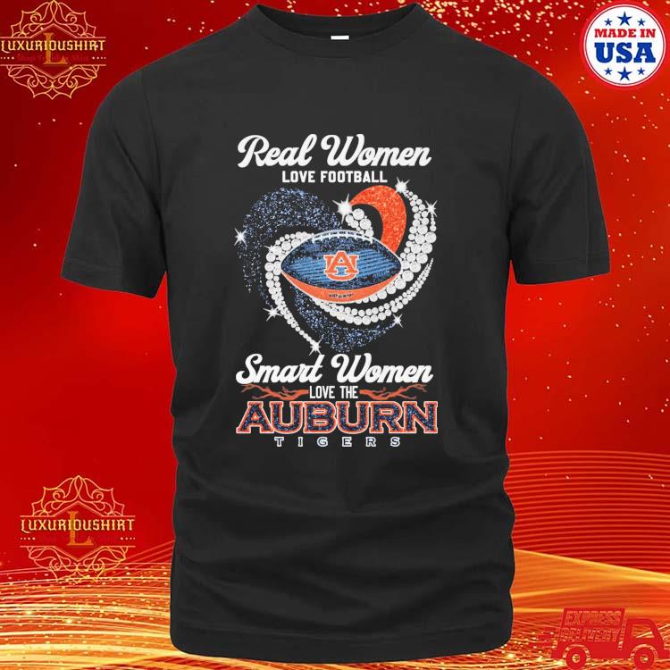 Official Real Women Love Football Smart Women Love Auburn Tigers Diamond Heart T-shirt