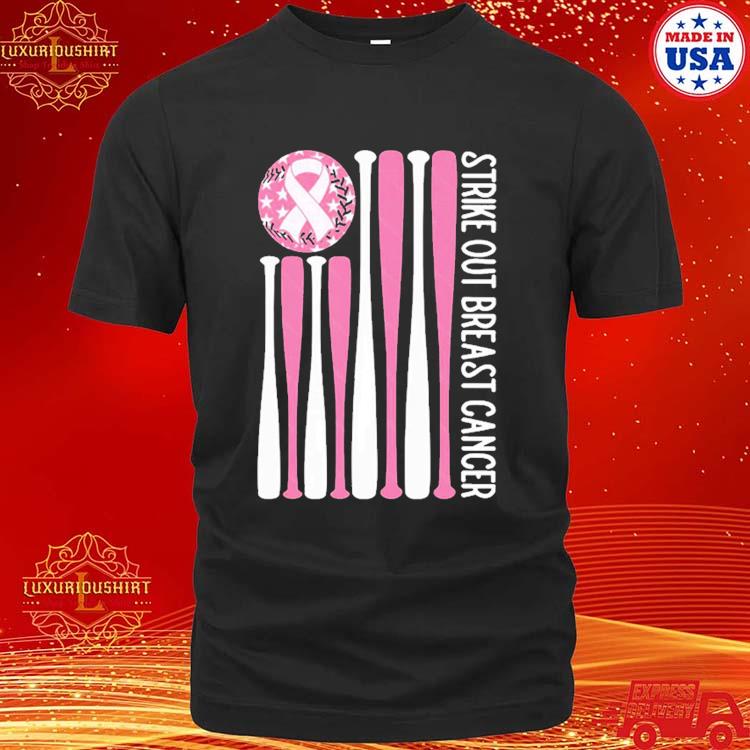 Official Strike Out Breast Cancer Baseball Pink American Flag Shirt