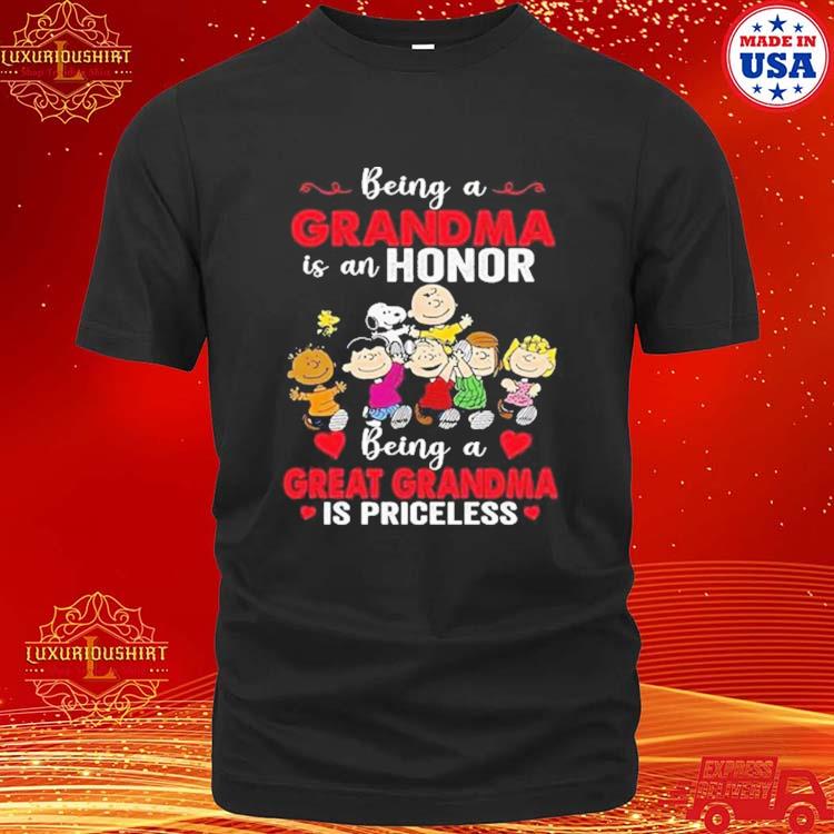 Official The Peanuts Characters Being A Grandma Is An Honor Being A Great Grandma Is Priceless T-shirt