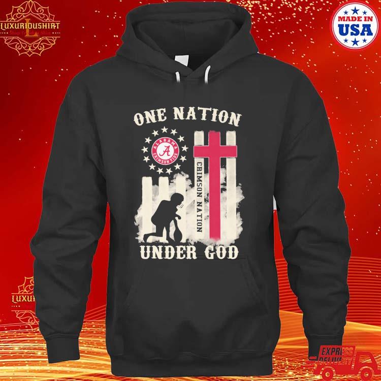 Official Alabama Crimson Tide One Nation Crimson Nation Under God Flag Cross T-s hoodie