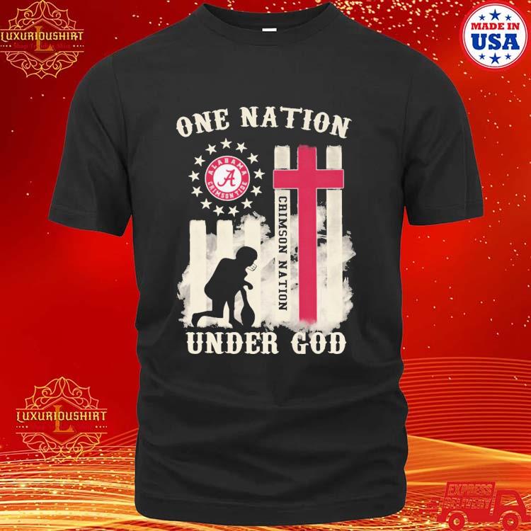 Official Alabama Crimson Tide One Nation Crimson Nation Under God Flag Cross T-shirt