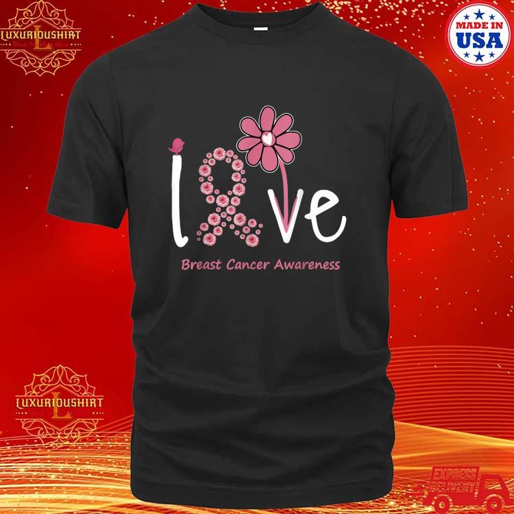 Official Love Breast Cancer Pink Ribbon Floral T-Shirt