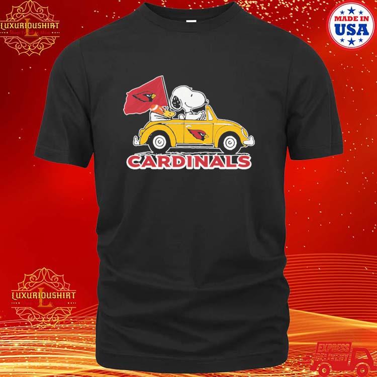 Official The Peanuts Snoopy And Woodstock Drive Car Arizona Cardinals Football T-shirt