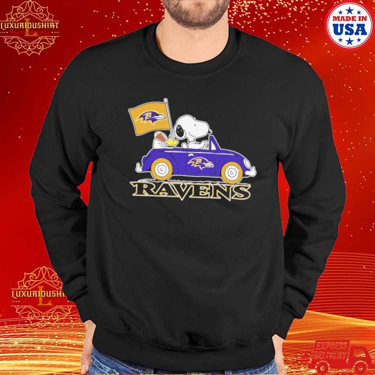 Baltimore Ravens here we go Snoopy dog driving car shirt - Dalatshirt