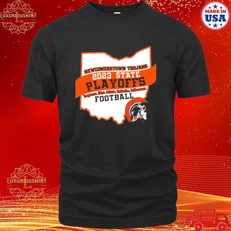 Official Newcomerstown Trojans 2023 State Playoffs Football Roman Warrior And Map T-shirt