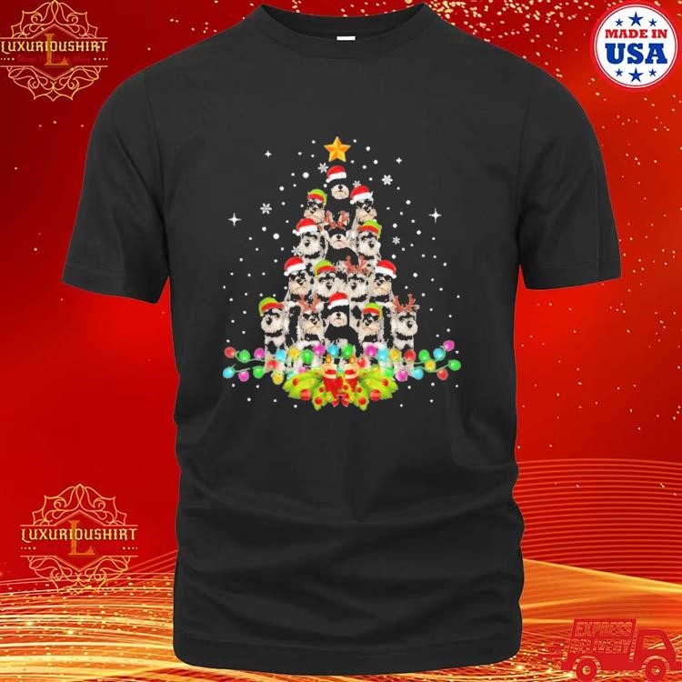 Official Schnauzer Dogs Pine Tree Light And Snow Merry Christmas 2023 T-shirt