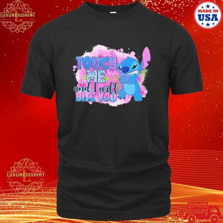 Official Stitch Angry And Pink Flowers Touch Me And I Will Bite You T-shirt