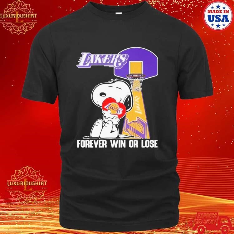 Official The Peanuts Snoopy Love Heart Los Angeles Lakers Forever Win Or Lose Lakers Basketball Column T-shirt