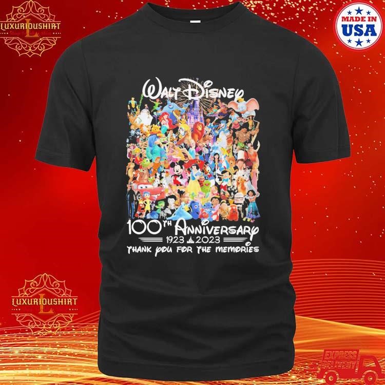 Official Walt Disney All Characters Images 100th Anniversary 1923 2023 Thank You For The Memories 2023 T-shirt