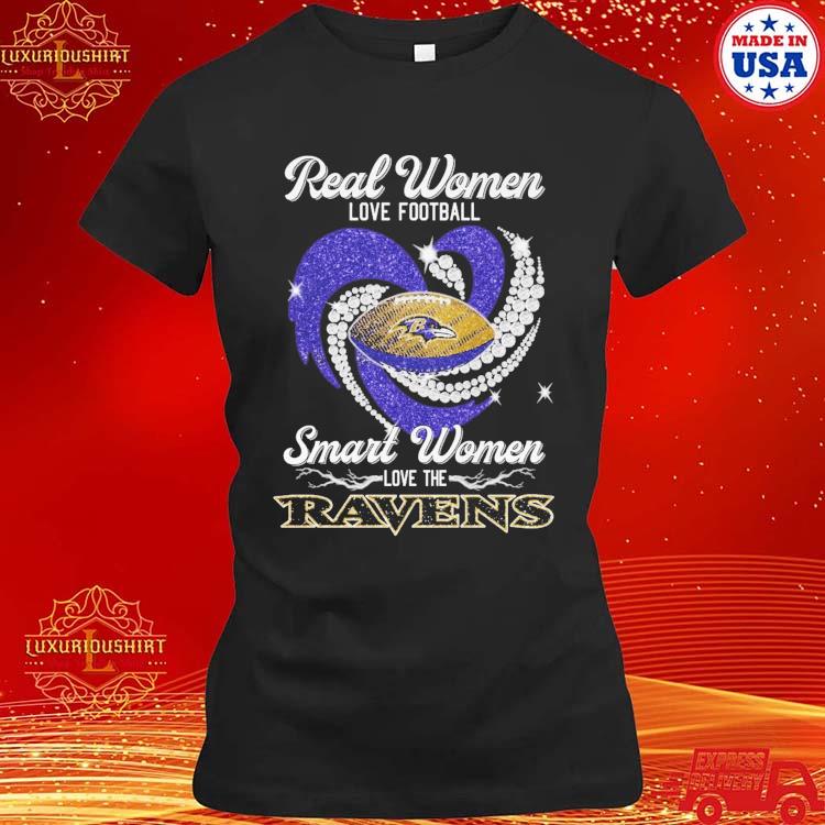 Custom Real Women Love Football Ravens Ladies V T-Shirt