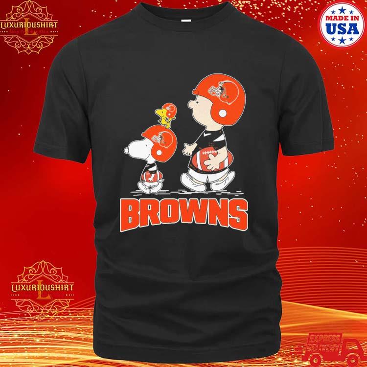 Peanuts Charlie Brown Snoopy Woodstock cartoon Cleveland Browns football  logo gift shirt, hoodie, sweater, long sleeve and tank top