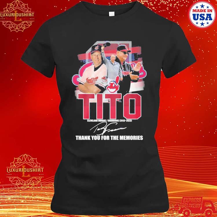 Tito cleveland indians guardians 2013 2023 thank you for the memories shirt,  hoodie, sweater, long sleeve and tank top