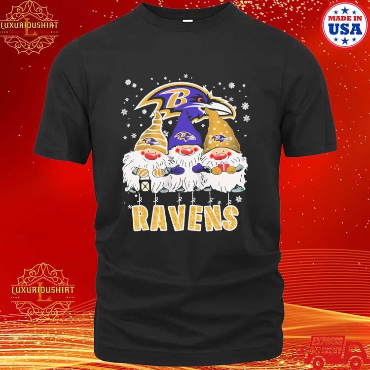 Official Cute Christmas Gnomes Baltimore Ravens Football Logo T-shirt