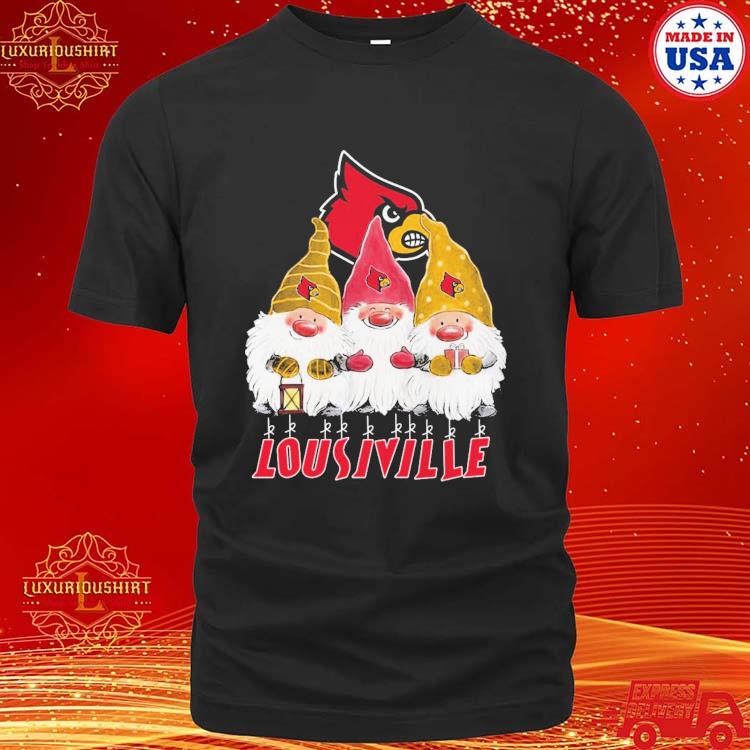 Official Cute Christmas Gnomes Louisville Cardinals Football Logo T-shirt