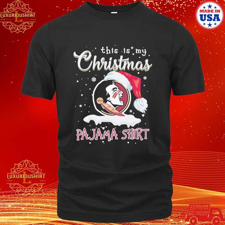 Official Florida State Seminoles Football Logo And Santa Hat This Is My Christmas Pajama Shirt Snow T-shirt