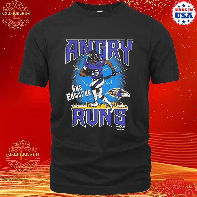 Official Gus Edwards Baltimore Ravens Homage Angry Runs Player Graphic Tri-blend Shirt