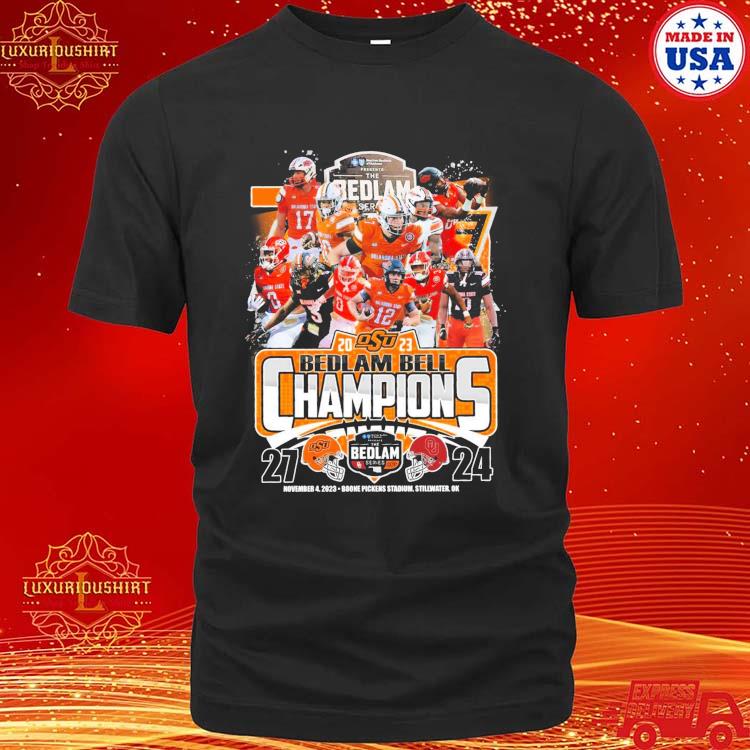 Official Osu Football Team Images 2023 Bedlam Bell Champions November 4 2023-boone Pickens Stadium Stillwater Ok T-shirt