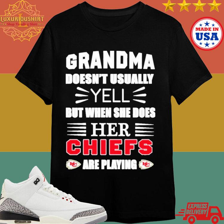 Official Grandma Doesn't Usually Yell But When She Does Her Kansas City Chiefs Are Playing 2024 Champs Shirt
