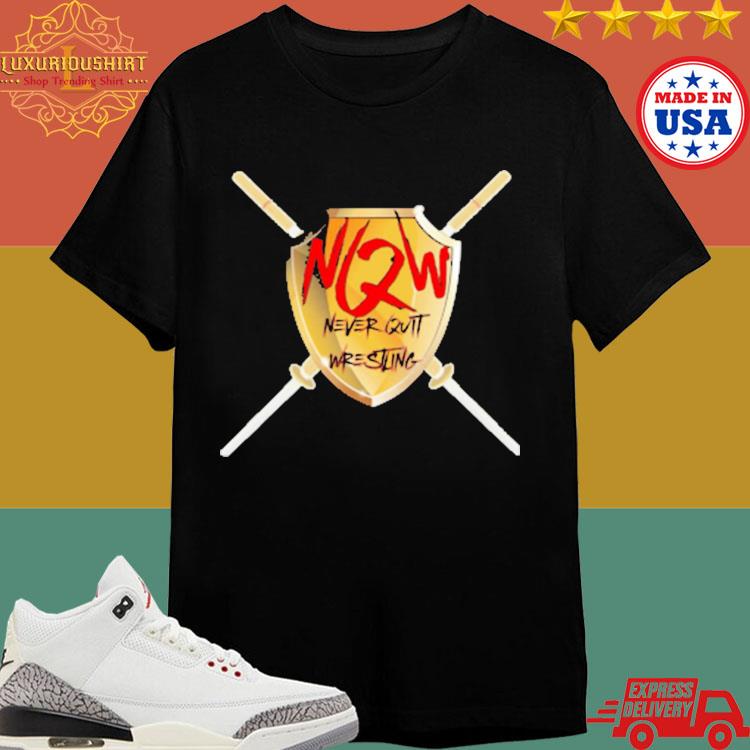 Official Never Quit Wrestling Gold Shield Logo T-shirt
