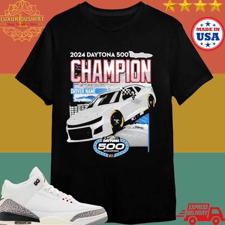 Official William Byron Checkered Flag Sports Black 2024 Daytona 500 Champion T-shirt