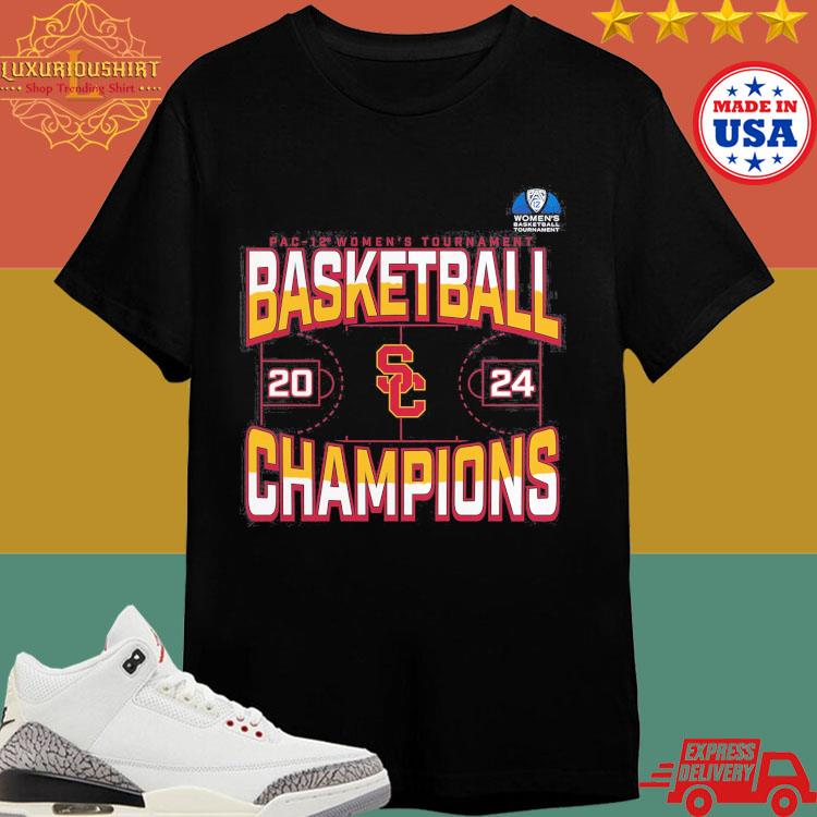 Official Usc Trojans 2024 Pac-12 Women's Basketball Conference Tournament Champions Three Pointer Shirt